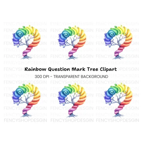Rainbow Tree Question Mark Clipart Bundle