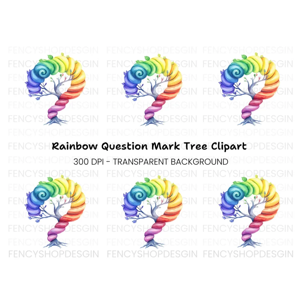 Rainbow Tree Question Mark Clipart Bundle