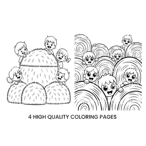 Happy Kids Playing With Hay Bales Coloring Books