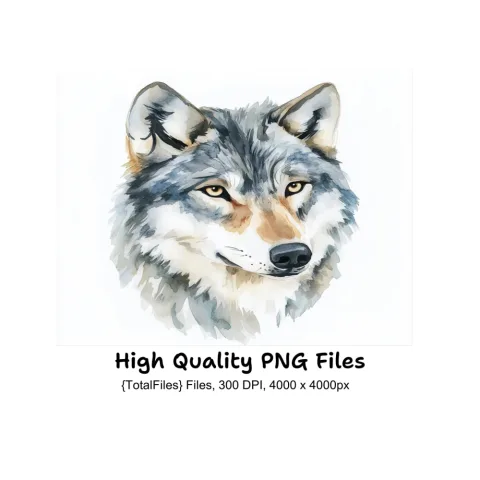 Realistic Wolf Portraits Clipart Bundle