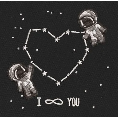 Astronauts Constellation Heart White Embroidery Design