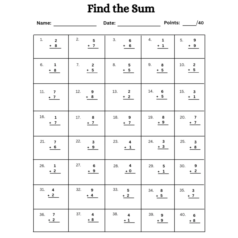 Find the Sum Addition Worksheets