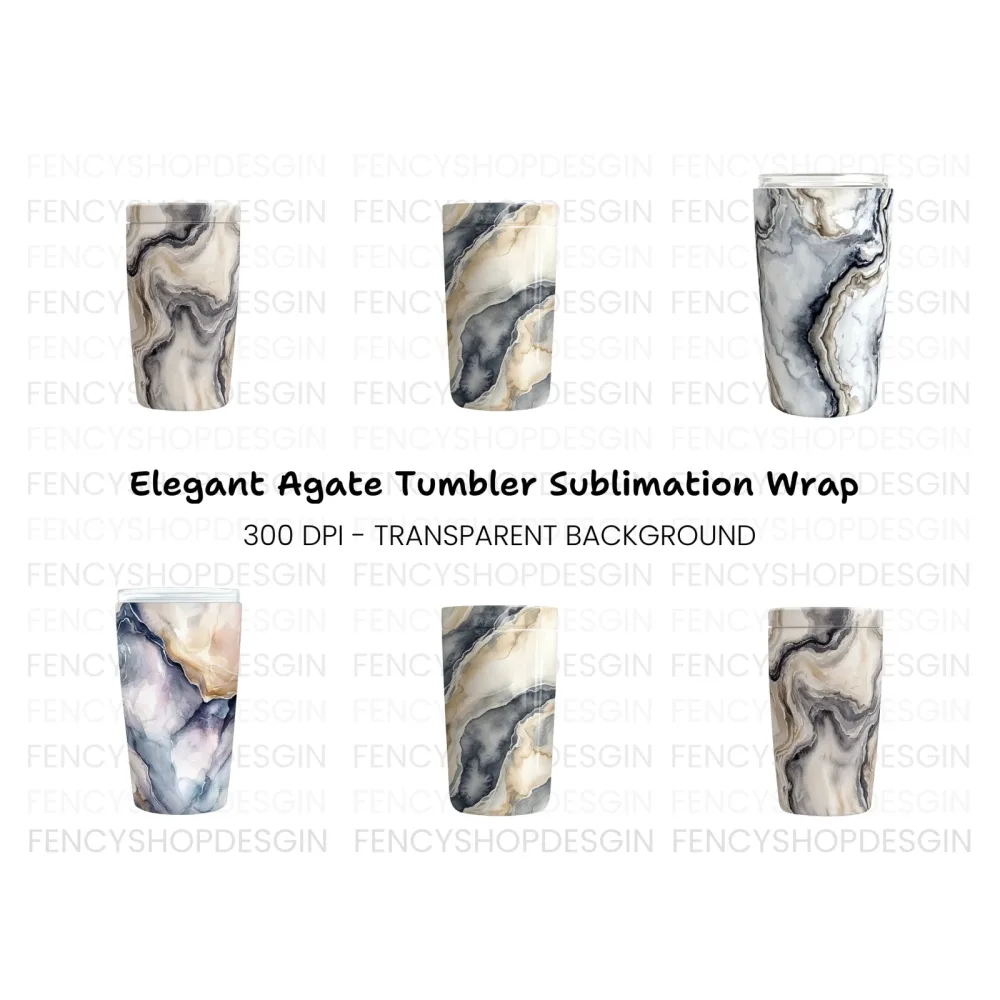 Abstract Swirl Marble Tumbler Clipart Bundle