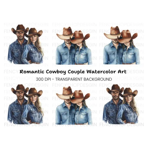 Denim Cowboy Couples Clipart Bundle