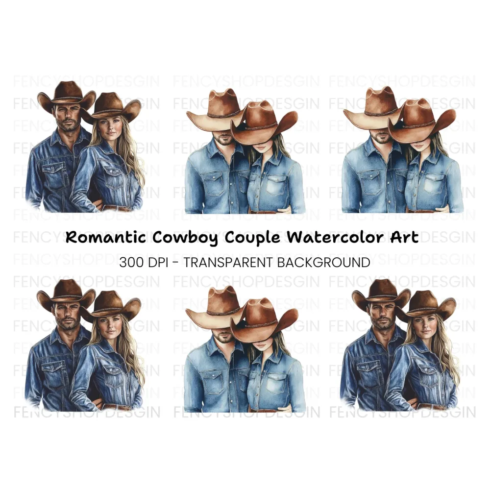 Denim Cowboy Couples Clipart Bundle