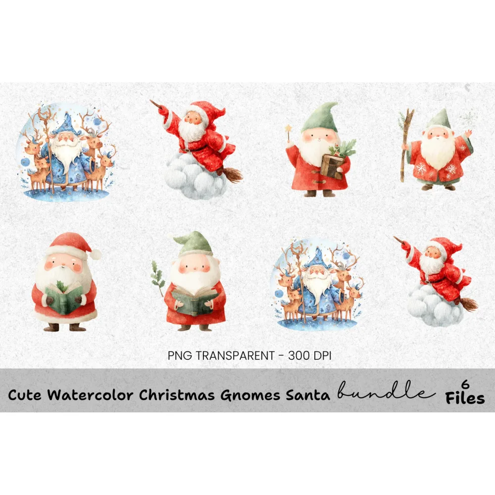 Whimsical Santa Claus Clipart Bundle