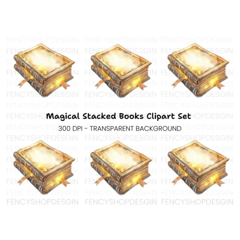 Magical Stack of Books Clipart Bundle