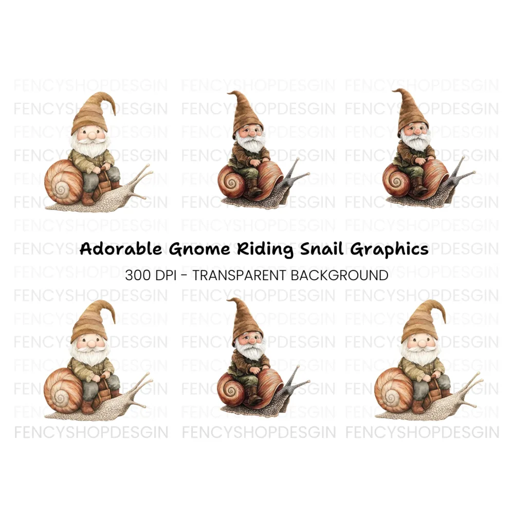 Cute Gnomes Riding Snails Clipart Bundle