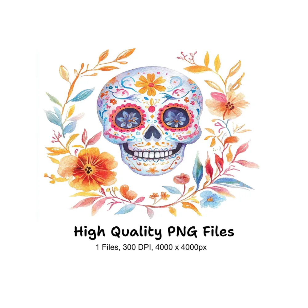Floral Sugar Skull Clipart Bundle