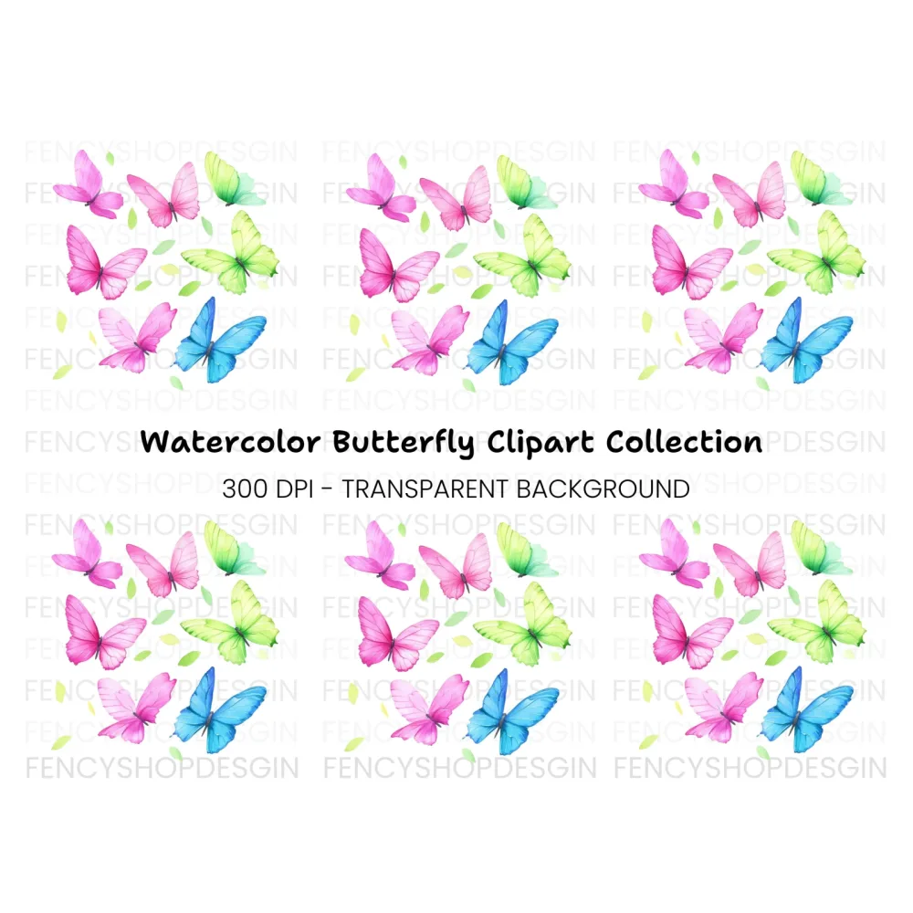 Vibrant Butterfly and Leaves Clipart Bundle