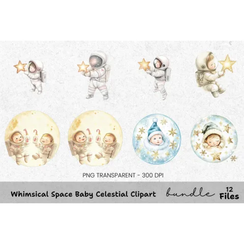 Sleeping Baby Winter Wonderland Clipart Bundle