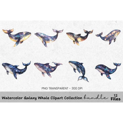 Galaxy Whale Clipart Bundle