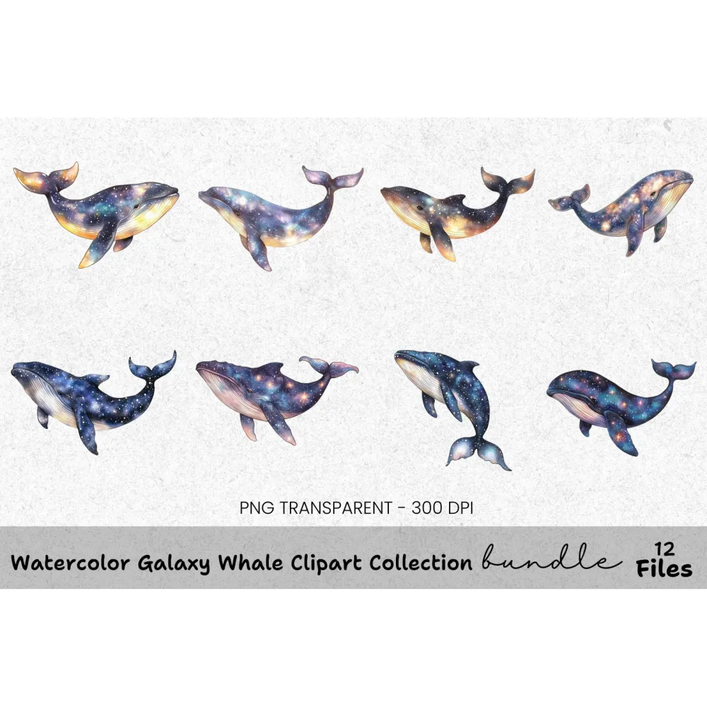 Galaxy Whale Clipart Bundle