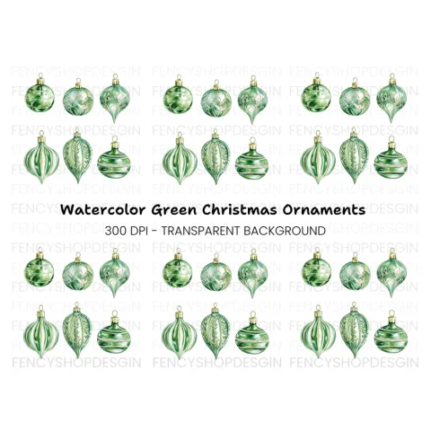 Green Christmas Ornaments Clipart Bundle