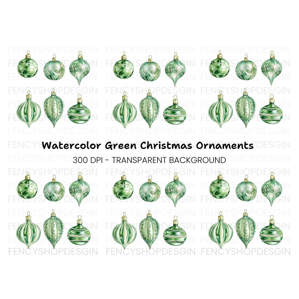 Green Christmas Ornaments Clipart Bundle