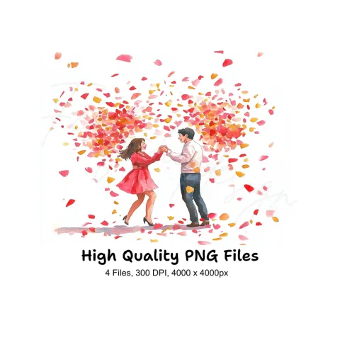 Dancing Couple with Confetti Clipart Bundle