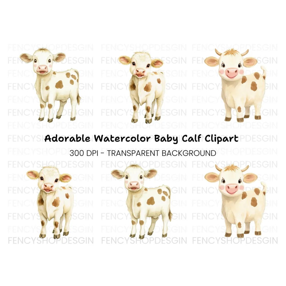 Cute Baby Calf Clipart Bundle