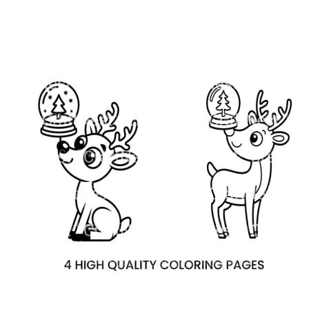 Christmas Reindeer with Snow Globe Outlines Coloring Books