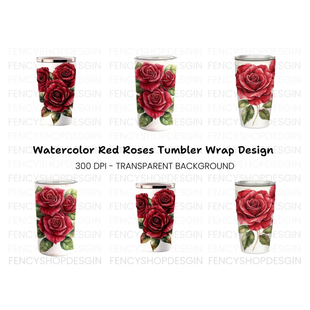 Multiple Red Roses Tumbler Clipart Bundle