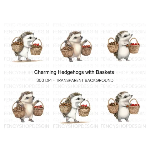 Hedgehogs Carrying Baskets Clipart Bundle