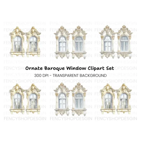 Baroque Ornate Windows Clipart Bundle