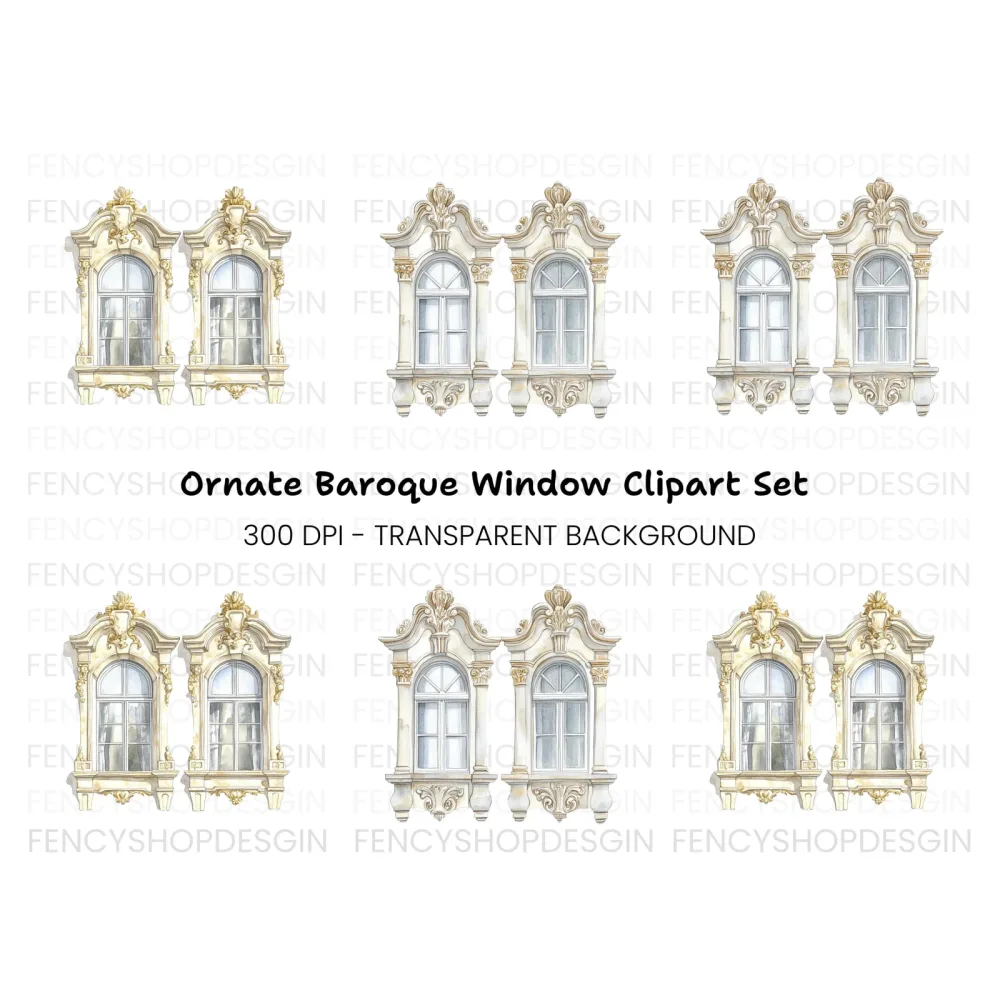 Baroque Ornate Windows Clipart Bundle
