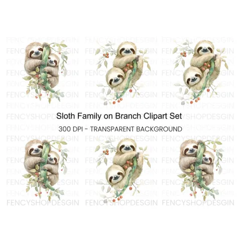 Mother and Baby Sloth Clipart Bundle