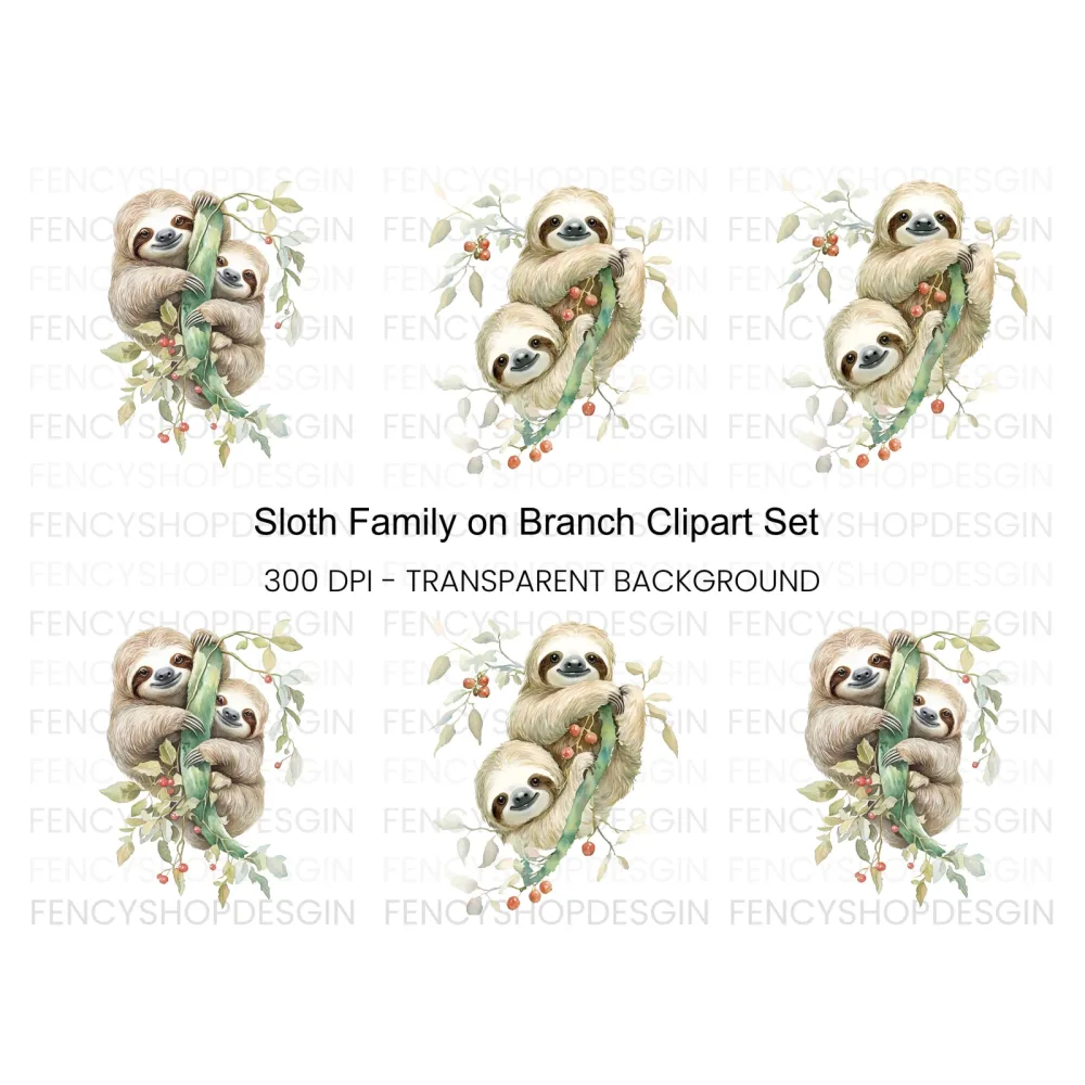 Mother and Baby Sloth Clipart Bundle