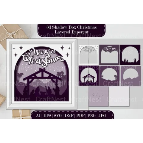 Shadow Nativity Scene Layered Papercut SVG