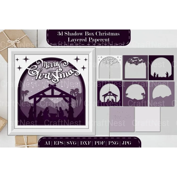 Shadow Nativity Scene Layered Papercut SVG