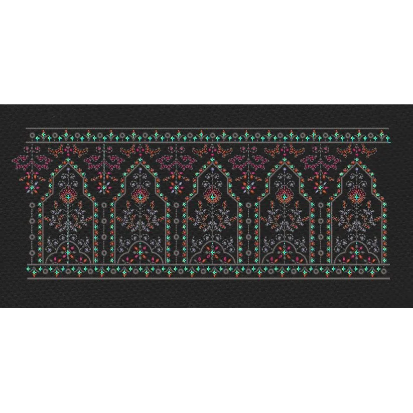 Floral Border White Vertical Flowers Embroidery Design
