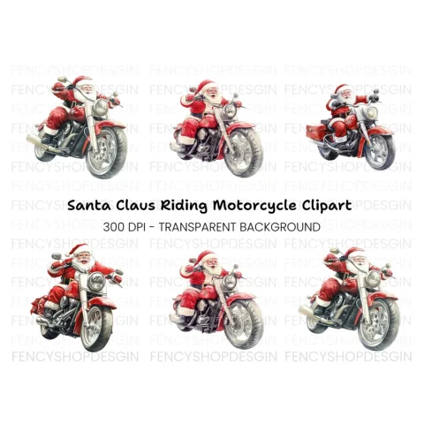 Santa Claus Riding Motorcycles Clipart Bundle