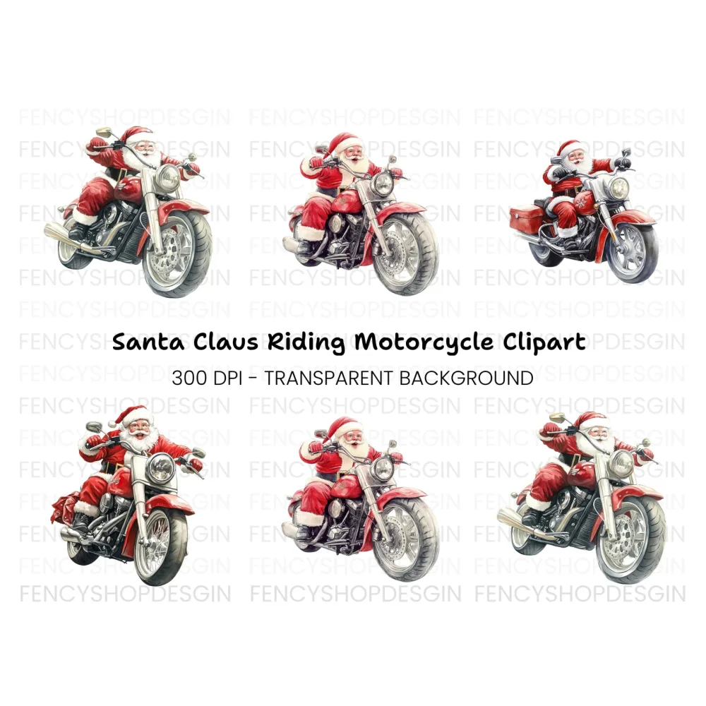 Santa Claus Riding Motorcycles Clipart Bundle
