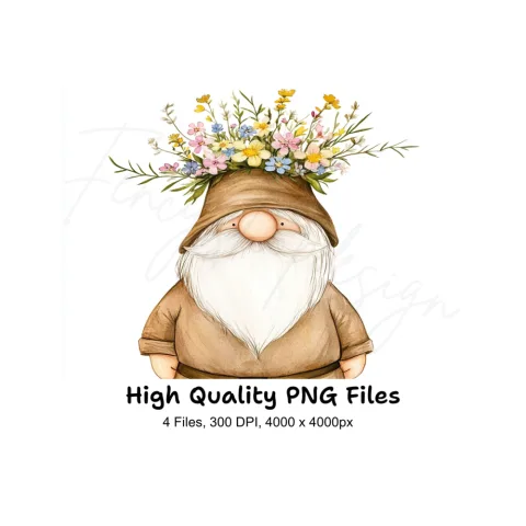 Whimsical Floral Gnomes Clipart Bundle
