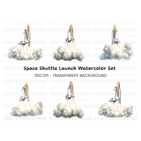 Space Shuttle Launch Clipart Bundle