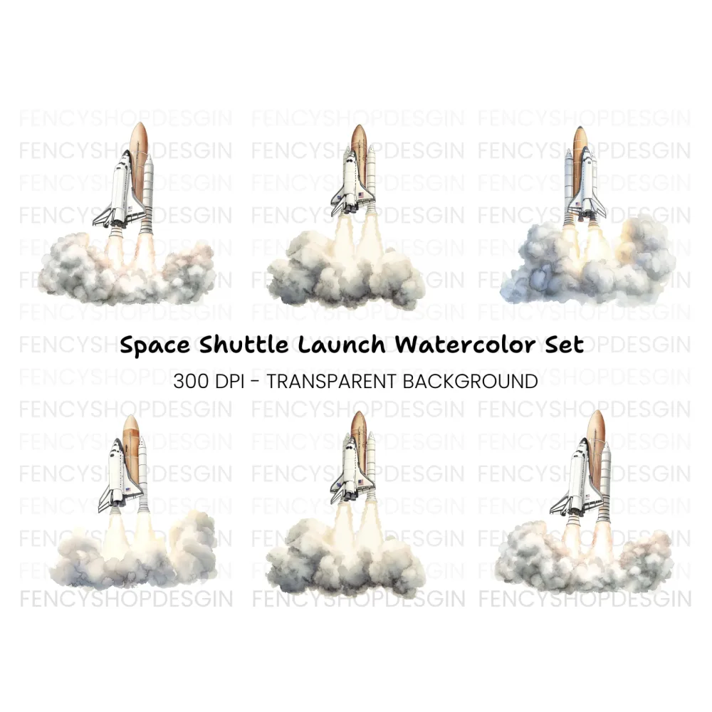 Space Shuttle Launch Clipart Bundle