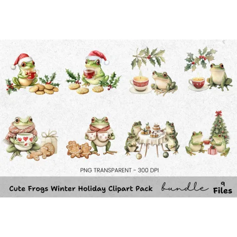 Festive Frogs Christmas Clipart Bundle