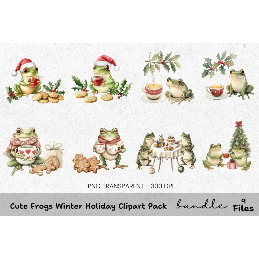 Festive Frogs Christmas Clipart Bundle