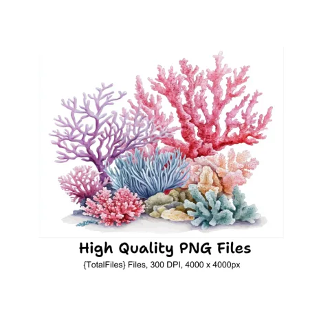 Colorful Coral Reef Elements Clipart Bundle