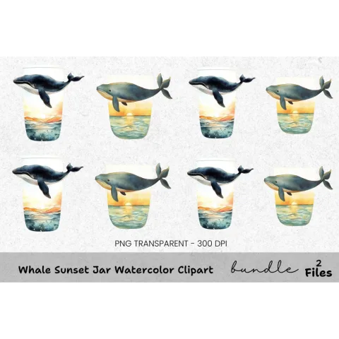 Whale Sunset Jar Clipart Bundle