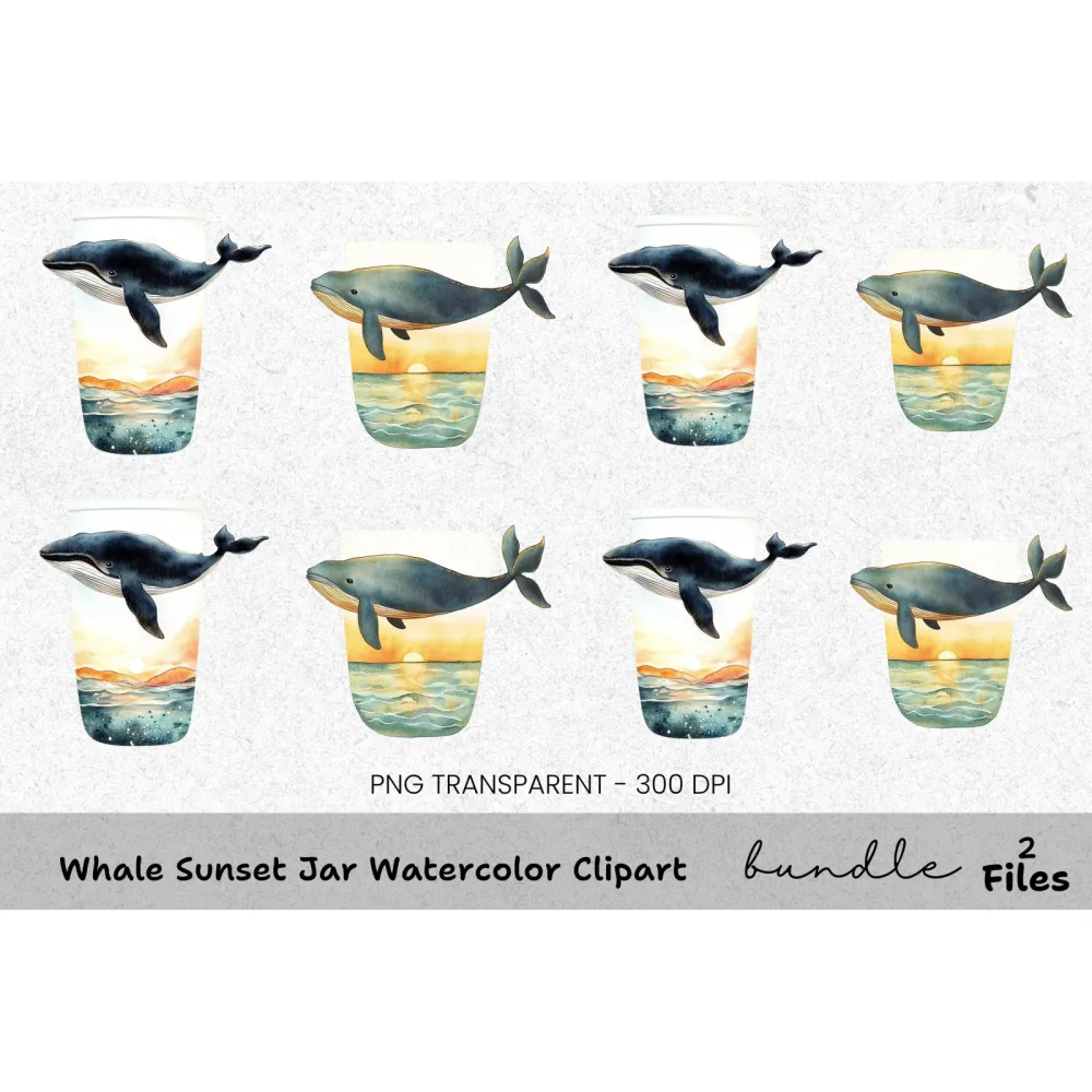 Whale Sunset Jar Clipart Bundle