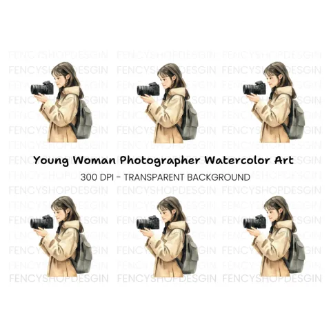 Young Woman with Camera Clipart Bundle