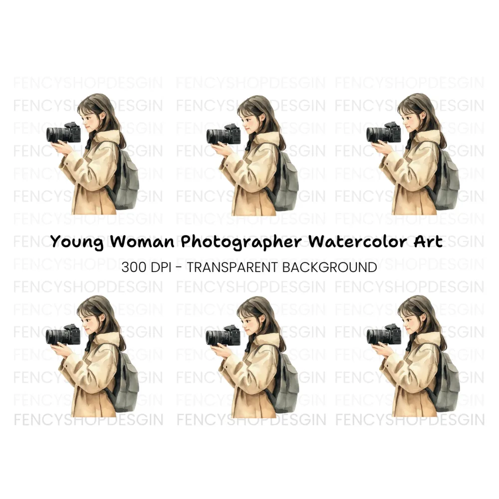 Young Woman with Camera Clipart Bundle