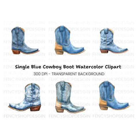 Blue Cowboy Boots Clipart Bundle