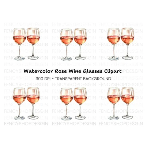 Two Glasses of Rose Wine Clipart Bundle