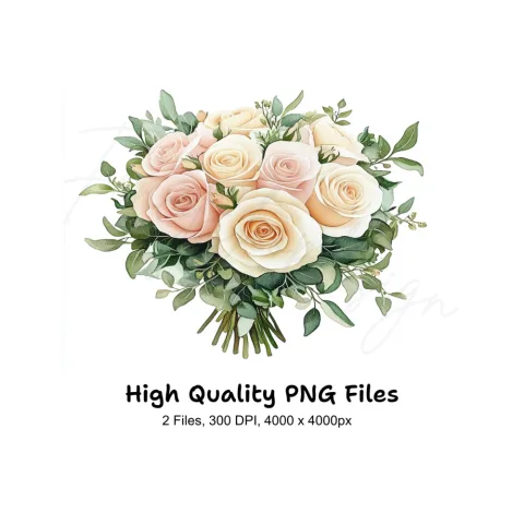 Elegant Rose and Eucalyptus Bouquets Clipart Bundle