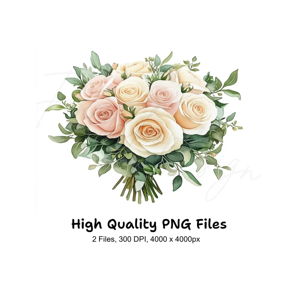 Elegant Rose and Eucalyptus Bouquets Clipart Bundle