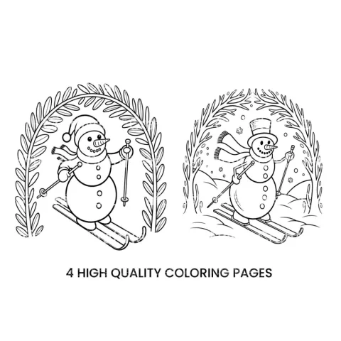 Skiing Snowman Winter Fun Coloring Books