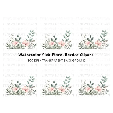 Soft Pink Floral Greenery Clipart Bundle