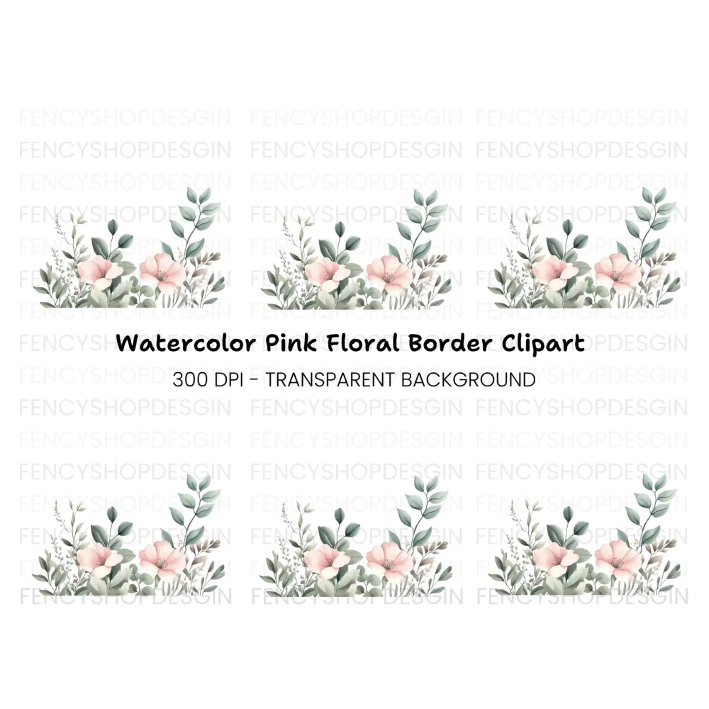 Soft Pink Floral Greenery Clipart Bundle